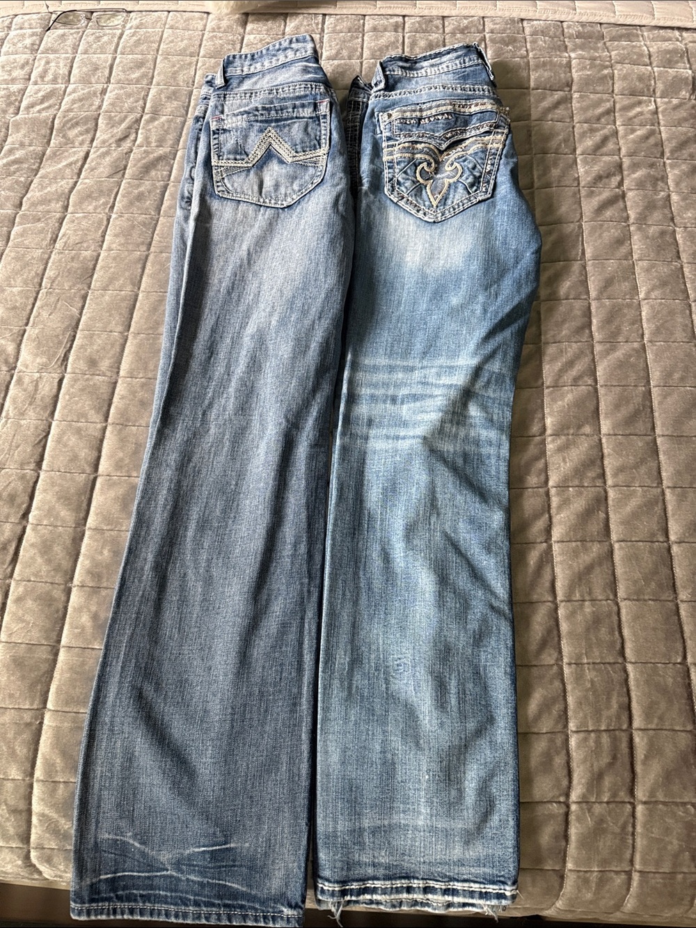 Men’s Rock Revival and INC Distressed Blue Denim Jeans - Classic Mid Wash 32x34